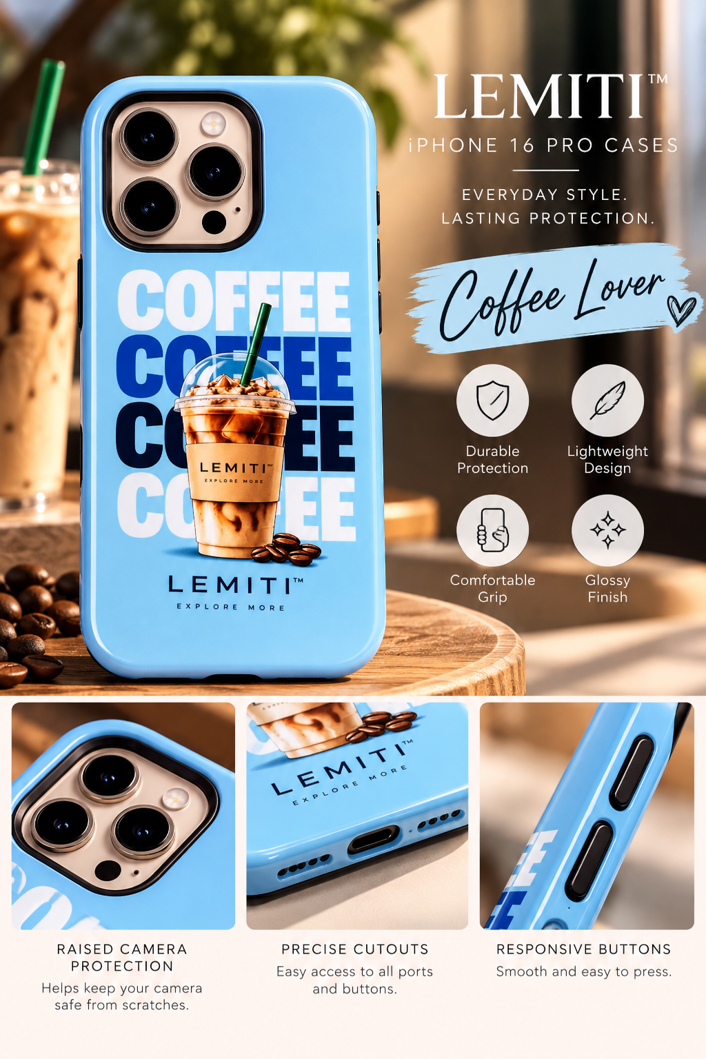 LEMITI™ iPhone 16 Pro Case – Glossy Protective Nonmagnetic Case