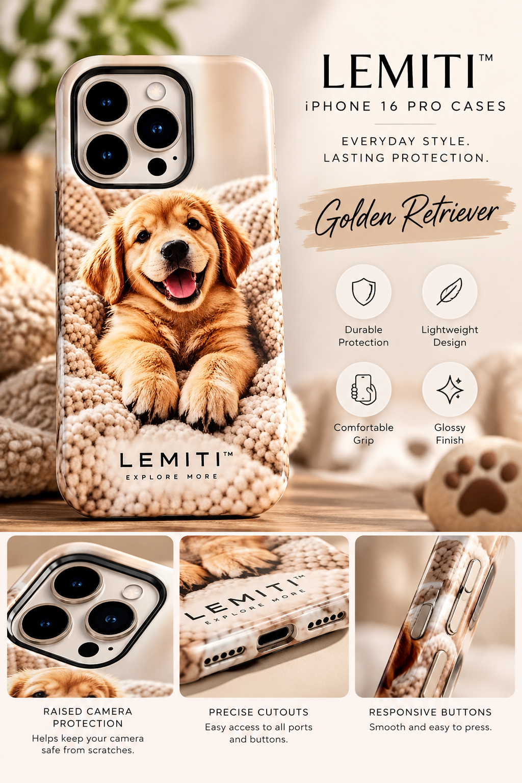 LEMITI™ iPhone 16 Pro Case – Glossy Protective Nonmagnetic Case