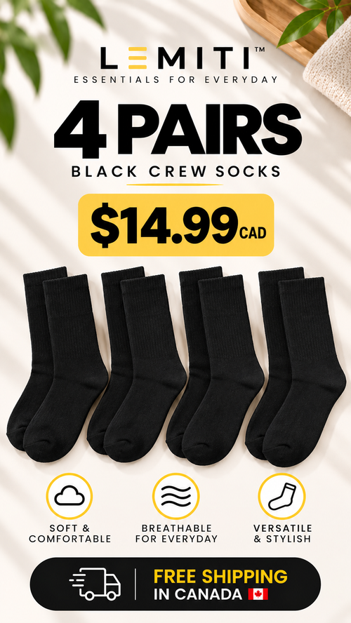 Lemiti Black Crew Socks (Everyday Comfort)
