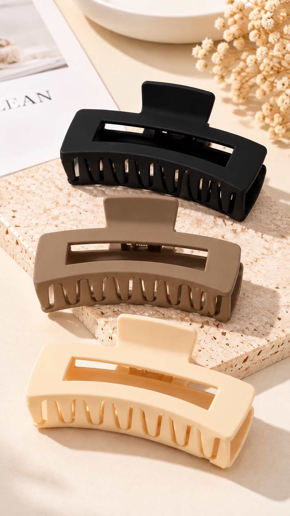 LEMITI™ Large Hair Claw Clips – 3 Pack | Everyday Hair Accessories
