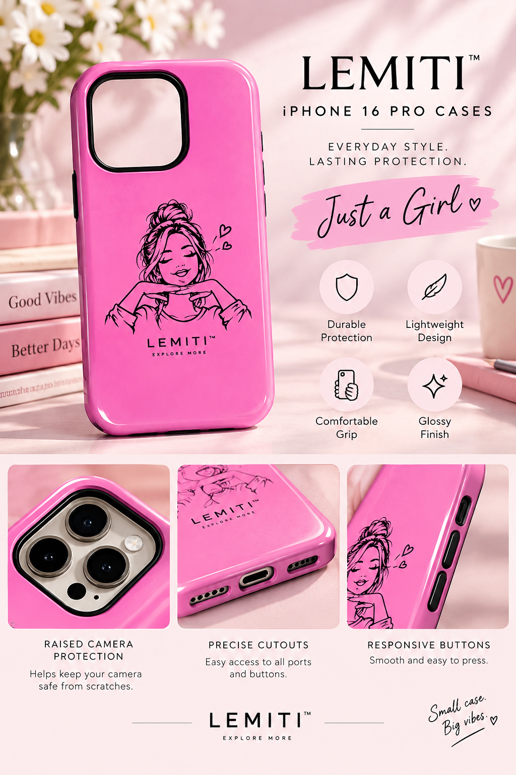 LEMITI™ iPhone 16 Pro Case – Glossy Protective Nonmagnetic Case