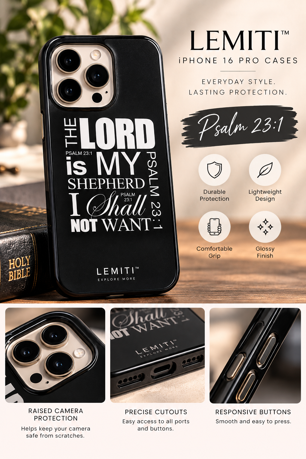LEMITI™ iPhone 16 Pro Case – Glossy Protective Nonmagnetic Case