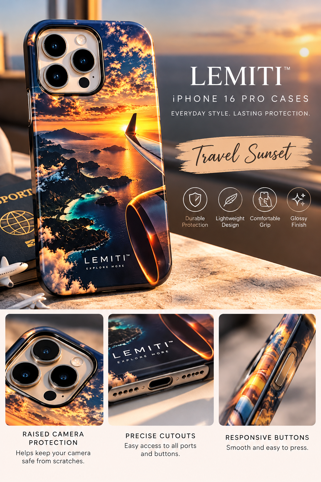 LEMITI™ iPhone 16 Pro Case – Glossy Protective Nonmagnetic Case